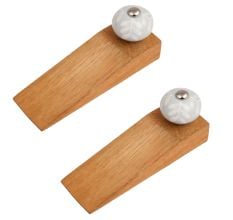 2 Pieces Grey Leaf Ceramic Floral Wooden Door Stopper